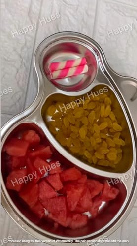 Image of Happy Hues Stainless Steel Divided Meal Plate Tray-3 Compartments Dinner Dish for Baby- Toddler- Kids Eating Food- Cartoon Shape