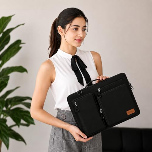 Image of Laptop Shoulder Sling Bag, Executive Business Travel Messenger Bag for Men & Women, Luxury Protective Laptop Case Compatible with MacBook, HP, Dell, Lenovo, Asus (Dark Brown)