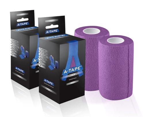 Image of A-Tape Breathable Self Adhesive Cohesive Bandage for Humans & Pets (Dogs, Cats, Birds) -Sports, Wrap, Athletic, Non Woven First Aid Medical, Wrist, Swelling (10 cm X 4.5 mtr) (Pack Of 2, Purple)