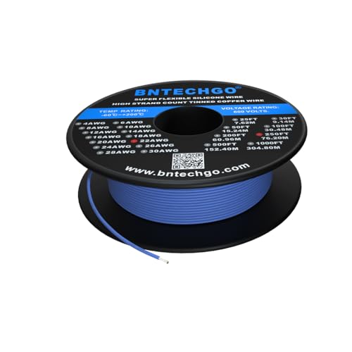 Fil de silicone 22 AWG bleu 76m souple Bntechgo câble cuivre étamé résistant