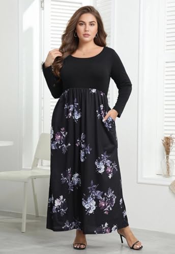 Image of Nemidor Women Plus Size Casual Maxi Dress Long Fall Pockets