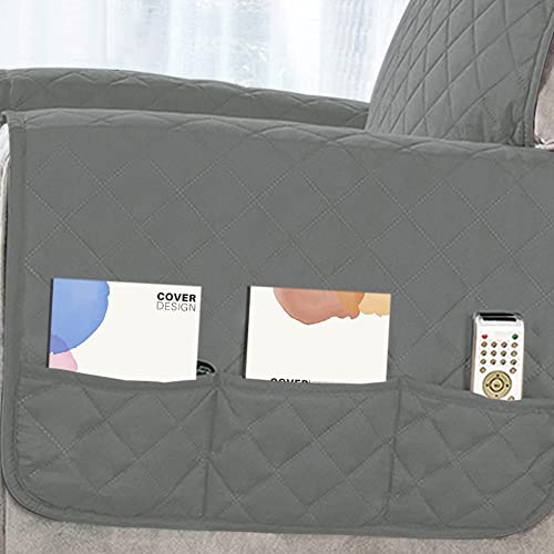 Recliner Cover, Reversible Quilted Recliner Sofa Cover Couch Cover Slipcovers Oversized For Living Room, Water Resistant Washable Furniture Protector With Elastic Straps For Kids, Dogs, Pets (Grey) #TOP3