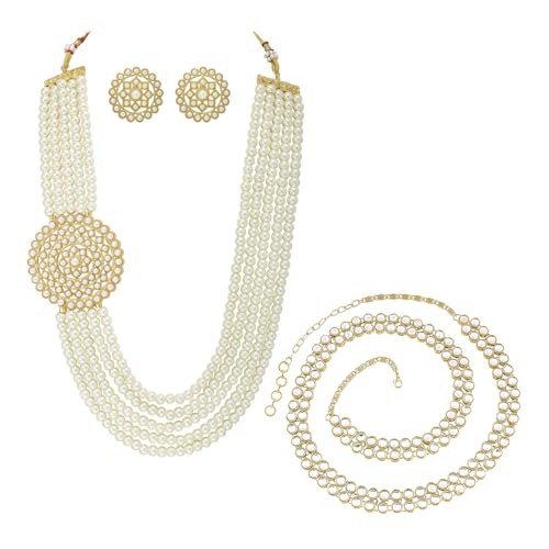 Image of Peora Traditional Ethnic Kundan Pearl Traditional Jewellery Set Gift for Women