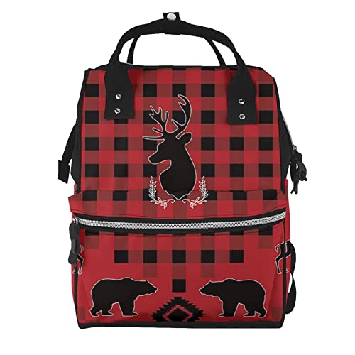 Deer Bear Buffalo Check Diaper Bag Backpack For Baby Girls Boys,Large Waterproof Travel Mummy Backpack Stylish For Mom And Dad #TOP3
