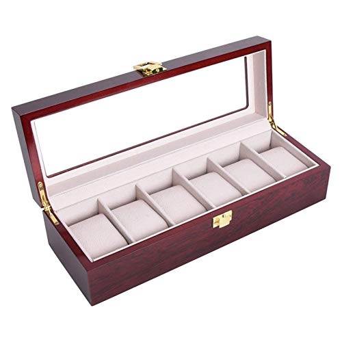 Boîte de rangement de bijoux en bois de luxe avec couvercle en verre pour 6 montres