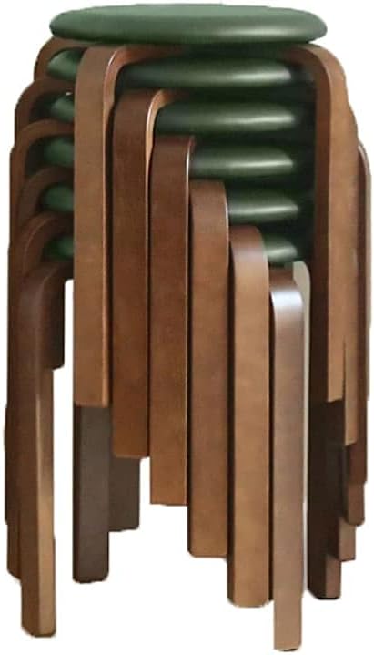 Minimalist Fashion Creative Solid Wood Bench Small Stool Soft Bag Dining Table Round Stool Stackable Leather Stool Surface Stool for Dining/Homecasual/K Green