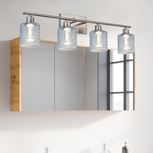 Image of 3 Pcs Blue Ripple Fitter Opening Lighting Fixture Replacements, E26 Base 1-5 /8 Inch Fitter Glass Shades Cover for Ceiling Fan Wall Light and Pendant Light