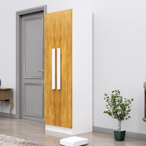 Image of Bniture Wooden Almirah for Clothes, Door for Bedroom, 2 Door Wardrobe with 4 Shelves Huge Storage Space (46D x 60W x 182H CM) | 3 Year Warranty (Frosty White & Giant Wood)