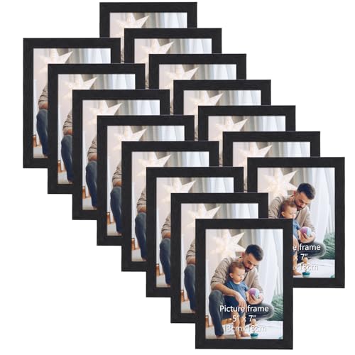 HORLIMER 7x5 Photo Frames Set of 15, Black Picture Frames 7x5, Wooden 5x7 Photo Frame Display 5 by 7 Photo for Wall or Tabletop