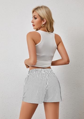 Image of Ythomm Womens Lounge Shorts Y2k Striped Print Elastic Waist Pajama Shorts Cute Boxers Bottoms With Pockets Comfy Sleepwear, Small, Black-white