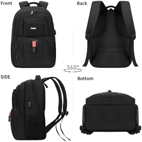 Skaypibs Black Backpack for Men Women,18.4 Inch Laptop Backpacks, Water Resistent Work College back pack - 5