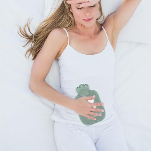 Image of KMOTID Hot Water Bottle With Cover, 1000ml Small Wearable for Neck, Shoulder Pain and Hand Feet Warmer, Menstrual Cramps, Hot Compress and Cold Therapy, GREEN- COLOR