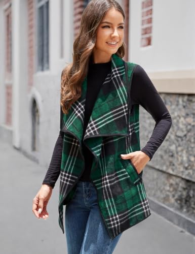 Image of YACUN Women Plaid Vest Lapel Open Front Sleeveless Cardigan
