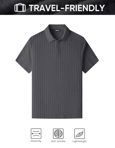 Image of JMIERR Mens Casual Polo Shirt Summer Short Sleeve Vacation Button Beach Knit Stretchy Golf Shirts