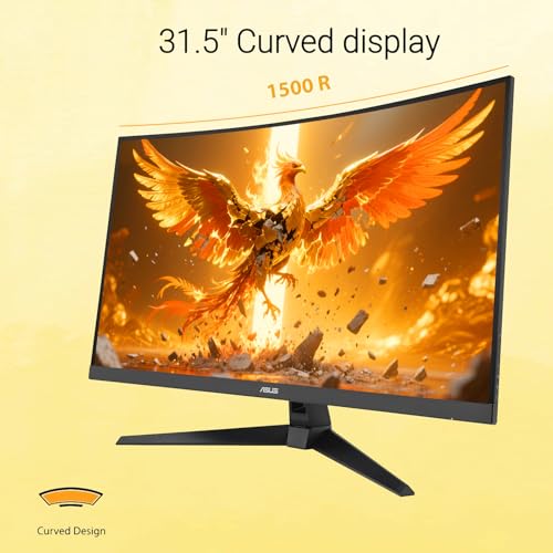 Image of ASUS TUF Gaming 31.5 inch Curved HDR Monitor - QHD (2560 x 1440), 180Hz, 0.5ms, 1500R, Fast IPS, ELMB, AMD FreeSync, 90% DCI-P3, Low Blue Light, DisplayPort & 2 x HDMI, Tilt, VESA, Black