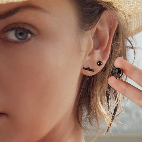 Image of CHIC & ARTSY 925 Sterling Silver Half Hoop Earrings for Women, Small Huggie Hoops Set with Ball Bar Star Moon Cross & Pearl, Lightweight Comfort Fit Everyday & Sleep Earrings