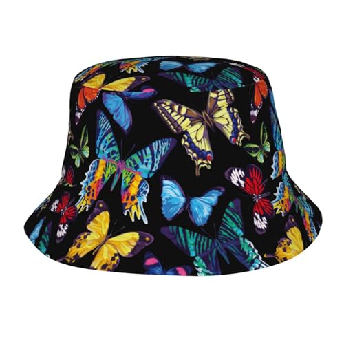 Colorful Butterfly Butterflies Bucket Hats Fashion Sun Cap Packable Outdoor Fisherman Hat for Women and Men