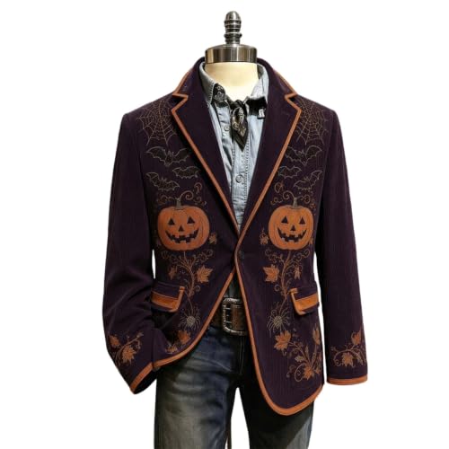 Men's Halloween Blazer Pumpkin Print Corduroy Lined Suit Jacket Costume - image 5