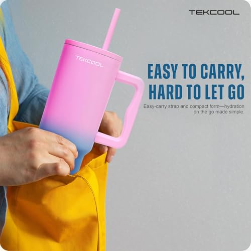 Image of Tumbler with lid and Straw 1200ML Cup Stainless Steel Hot and Cold with Handle and Lid 2 Straw Vacuum Insulated Tumbler for Water, Iced Tea or Coffee Office Gym Travelling