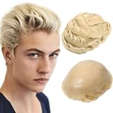 BEEOS 0.06mm Thin Skin Toupee for Men, #613 Blonde Real Human Hair System for Men 8x10 Inch, V-looped No Knots Blonde Mens Toupee Hair 100% Medium Density
