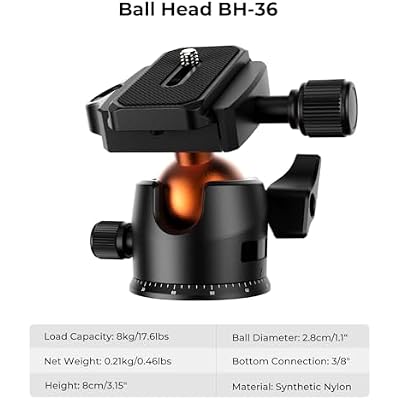 K&F CONCEPT 64 inch/163 cm Camera Tripod,Lightweight Travel Outdoor DSLR Tripods with 360 Degree Ball Head Load Capacity 17.6 lbs/8 kg,Cellphone Clip for Smartphone Live Streaming Vlog O234A1+BH-36