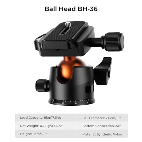 K&F CONCEPT 64 inch/163 cm Camera Tripod,Lightweight Travel Outdoor DSLR Tripods with 360 Degree Ball Head Load Capacity 17.6 lbs/8 kg,Cellphone Clip for Smartphone Live Streaming Vlog O234A1+BH-36 by K&F CONCEPT - Used condition - Image 5