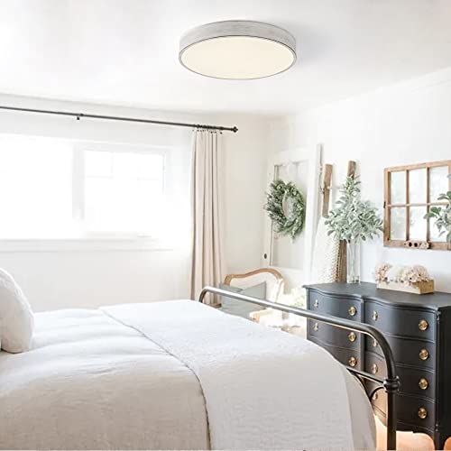 Cidimdan Farmhouse White Ceiling Light Fixtures, Flush Mounted Round Rustic Led Ceiling Light For Hallway, Bedroom, Low Profile Space Lighting, 15.7Inches (40Cm #TOP1