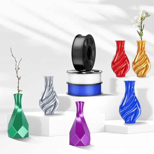 Image of 6 Colors Silk PLA Bundle 1.75mm | 6-Pack(1Kg per Spool,6Kg Total),Multicolor High-Speed Flow 3D Printer Filament Bundles(Blue,Red,Green,Purple,Gold,Silver) for Most FDM 3D Printers & 3D Pens