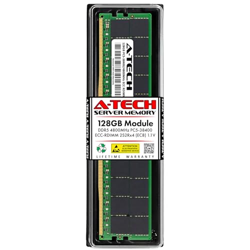 A-Tech 128GB DDR5 4800MHz PC5-38400 ECC RDIMM 4Rx4 2S2Rx4 (EC8 10x4) Quad Rank 1.1V ECC Registered DIMM 288-Pin Server RAM Memory Upgrade Module (A-Tech Enterprise Series)