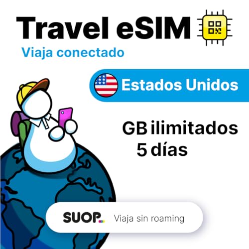 eSIM prepago con Datos ilimitados para EEUU. Tarjeta prepago móvil para Viajar por Estados Unidos sin Roaming. Conexión de Datos 5G de Alta Velocidad. eSIM USA (GB ilimitados   5 días)