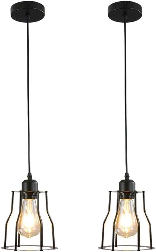 Paquete de 2 lámparas colgantes vintage de jaula de hierro E27E26 sockets de una sola cabeza industrial colgante luz para cocina restaurante