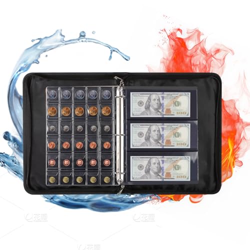 Feuerfester Münzsammelbuchhalter für Sammler – 374 Stück 2-in-1 Münzsammelzubehör & Papierwährungs-Sammelbuch – Münzsammelalbum in 3 Größen für Währung, Viertel, Pennies, Briefmarken