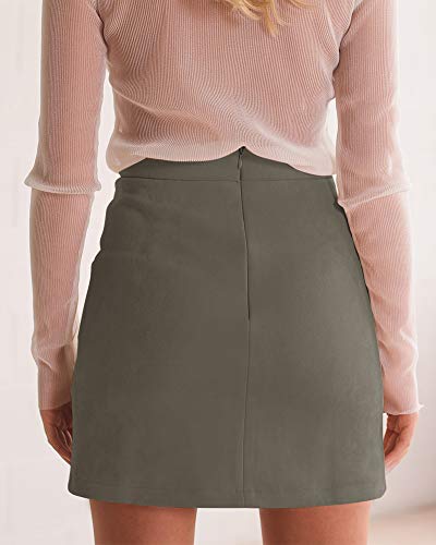 Image of MANGOPOP Women's Classic High Waist Lace Up Bodycon Faux Suede A Line Mini Pencil Skirt (Army Green, Large)