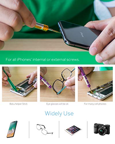 BAKU Cell Phone Repair Tool Kit for iPhone Precision Screwdriver Set with Magnetizer/Demagnetizer Tool & Opening Pry Tools for iPhone X/8/8 Plus, 7/7Plus,6P/6S/6/5S/5/5C/4S/4/SE,iPod,iTouch (B-Pack)
