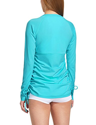 BALEAF Women's Long Sleeve Half-Zip Sun Protection Rashguard Side Adjustable Swim Shirt Blue Size XL