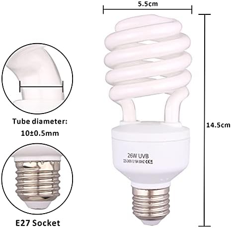AIICIOO Reptile Lamp UVA UVB Bulb - Desert Compact Fluorescent Bulb Sunlight Lamp for Reptiles & Amphibian 10.0 26W