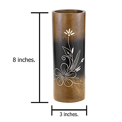 Aeravida Flourished Plumeria Flower Brown Cylindrical Mango Tree Wood Set Of Vase | Modern Farmhouse Home Décor | Kitchen Bedroom Living Room Home Decoration #TOP2