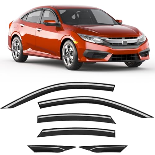 Image of 6-PCS Extra-Thick Rain Guards Fit for Honda Civic Sedan 4dr LX 2016-2021 Extra Durable Tape-on Window Rain Guard Window Deflectors Vent Shades Window Visor Vent Visors Exterior