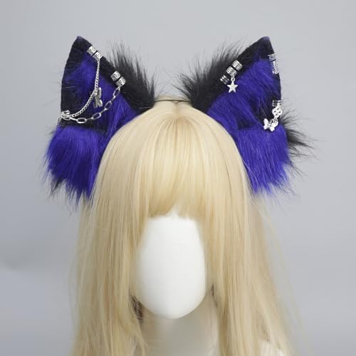QUICOMP Wolf Ears Tail Costume Wolf Ear Headband Fox Ear Tail Wolf Cosplay Props (Black Navy) — view 4