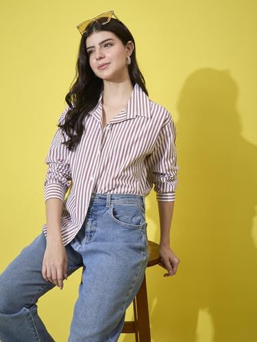 Image of DIMPY GARMENTS Women's Cotton Striped Oversized Long Sleeve Button-Down Shirt