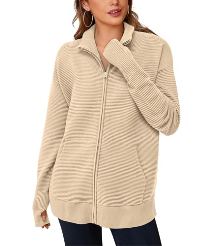 Image of PRETTYGARDEN Womens Long Sleeve Zip Up Ribbed Cardigan Sweaters