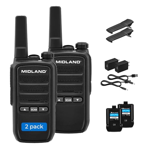 Midland BR10 Heavy-Duty Business Walkie Talkies – 2-Watt Long Range Two-Way Radios, FRS License-Free, Rechargeable Battery, Portable Handhelds for Job Sites & Manufacturing (2-Pack)