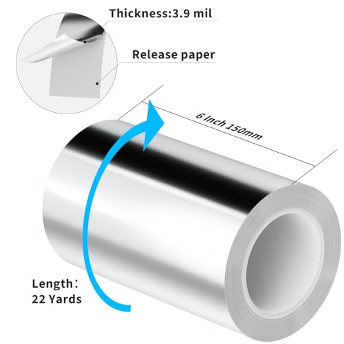 Image of Aluminum Foil Tape Heavy Duty 6 Inch x 22 Yards(3.9 mil), High Temp Waterproof HVAC Tape, Silver Insulation Adhesive for Ductwork, Sealing, Dryer Vent, Furnace, AC, Pipe Repair