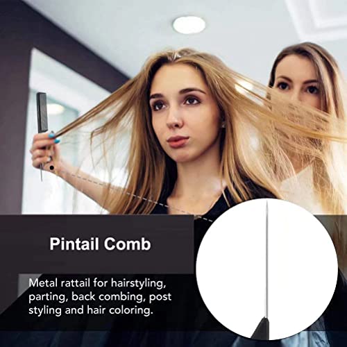 1 Pack Professional Stainless Steel Rat Tail Comb For Parting Hair, Pintail Hair Parting Comb With Metal Pick On The End, Black Anti Static Carbon Fiber Fine Tooth Pintail Comb Brush For Men And Women #TOP2