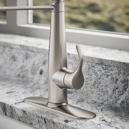 Image of KOHLER 22033-VS Simplice Semi Professional Kitchen Sink Faucet, Pre-Rinse Kitchen & Commercial Faucet, Vibrant Stainless, 9 inch x 9-1 /4 inch x 21-5 /8 inch