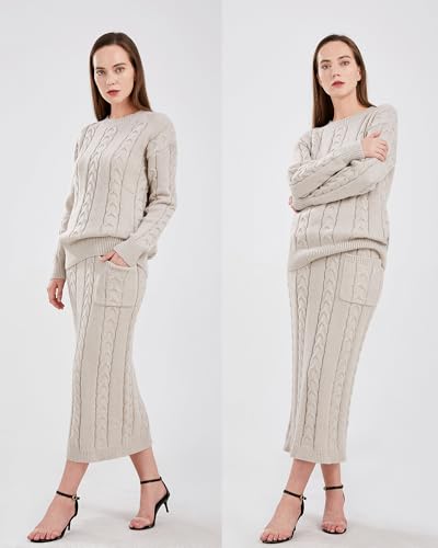 Image of utcoco Womens Sweater Sets Winter Chunky Cable Knit 2 Piece Outfits Sweater Skirt Set
