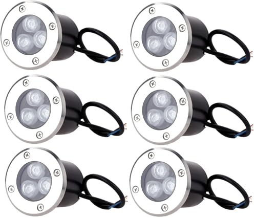 AntDau71® - 6 pezzi Faretto a led segnapasso calpestabile da esterno viali sentieri giardino pavimento IP65 da incasso a terra luce fredda 6500k - 220V (3 watt (10 x 8,5 cm))