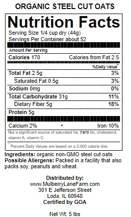 Miniatura 5 de Avena cortada de acero (corte de acero), 5 libras (granos de avena, avena irlandesa), orgánica certificada por USDA, sin OMG, a granel, Mulberry
