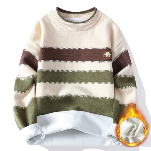 Mens Knitted Crewneck Pullover Sweaters Stripe Color Block Sweater Chunky Fall Winter Fleece Warm Knit Sweater2