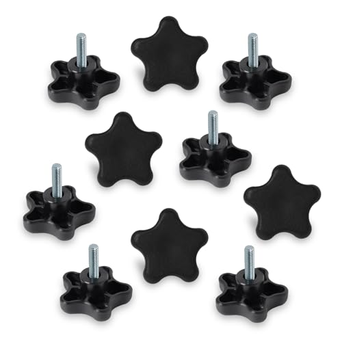 Image of POWERTEC 10 Pack 5 /16 inch-18 5 Star Knobs with 1 inch Threaded Stud, Thumb Screw Knobs with bolts for Lawn Mower, Umbrella Base, Woodworking Tools & Jigs, Clamps (QNB3007-P2)